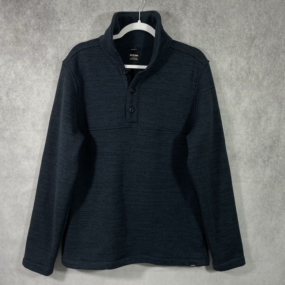 PrAna Tri Thermal Threads Pullover Sweatshirt Mens Size L Blue/Gray Pockets.